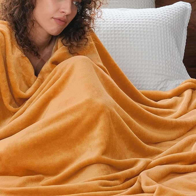 PHF Ultra Soft Fleece Blanket Twin Size, No Shed No Pilling Luxury Plush Cozy 300GSM Lightweight Blanket for Bed, Couch, Chair, Sofa Suitable for All Season, 66" x 90", Pumpkin Orange