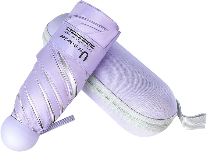 BAODINI Travel Mini Umbrella for Purse With Case Small Compact UV Sun Protection Sun Lightweight Tiny Pocket Umbrella for Women Girls and Men