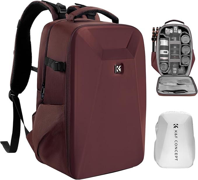 K&F Concept Camera Backpack,Hardshell Photography DSLR Camera Bag with 15-15.6 Inch Laptop Compartment Waterproof Hard Shell Camera Case Compatible with Canon/Nikon/Sony/DJI Mavic Drone
