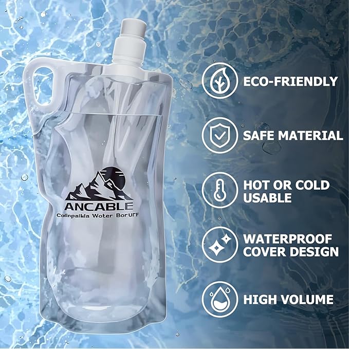 1L Hiking Collapsible Water Bottles, 6-Pack 33OZ BPA-Free Foldable Backpacking Water Bottle for Travel Camping Hiking