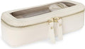 PACKISM Slim Clear Makeup Brush Bag, Pebbled Texture & Hard PU Leather Small Cosmetic Brush Holder, Mini Toiletry Bag Make up Bags with Message Card, Cute Travel Essentials Bag (Cream)