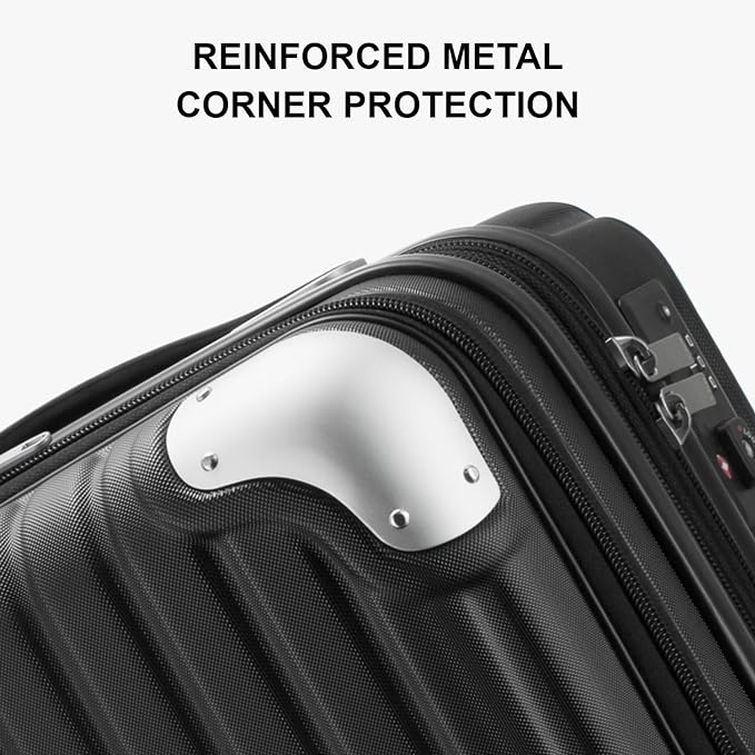 LEVEL8 Grace Hard Shell Carry on Luggage with Front Compartment, 20 Inch Expandable Suitcases with Wheels, Lightweight Carry-on Suitcase for Airplane, Tsa Lock, Black