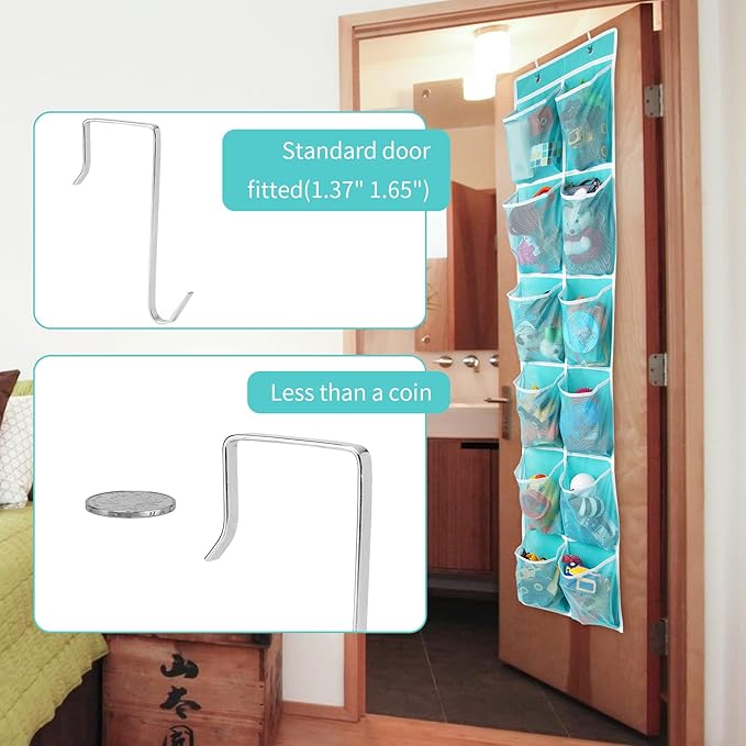 Over the Door Hanging Shoe Organizer, 12 Pockets, Turquoise