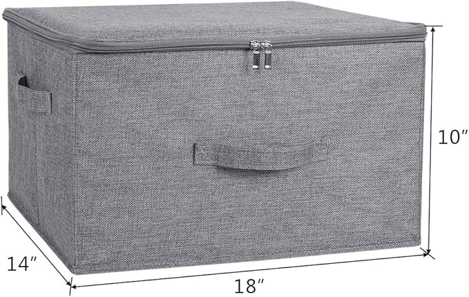ANMINY 2PCS Storage Bins with Zipper Lids 36 Qt Lidded Fabric Storage Boxes Baskets Cubes with Handles Collapsible Washable Cotton Linen Closet Shelf Clothes Organizer Containers - Gray, Large