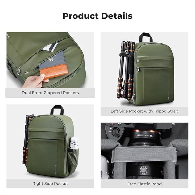 K&F CONCEPT Camera Backpack Bag, Professional DSLR/SLR/Mirrorless Camera Bag with Tripod Holder & Rain Cover, Waterproof Photography Camera Case Compatible with Canon/Sony/Nikon/FUJIFILM