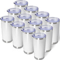 20oz Tumbler Bulk Stainless Steel Tumblers with Lid Vacuum Insulated Double Wall Travel Coffee Mug Powder Coated Tumbler Cup for Hot and Cold Drinks(White, 12 pack)