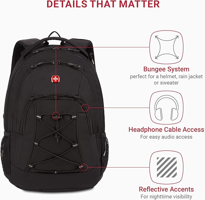 SwissGear 1186 Bungee Backpack, Black, 17-Inch