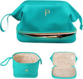 Gifts for Females, Birthday Gift for Her, Makeup Bags, Waterproof Double Layer Cosmetic Bag, Large Capacity PU Leather Makeup Bags Letter Travel Toiletry Bag, Initial Gifts for Coworkers