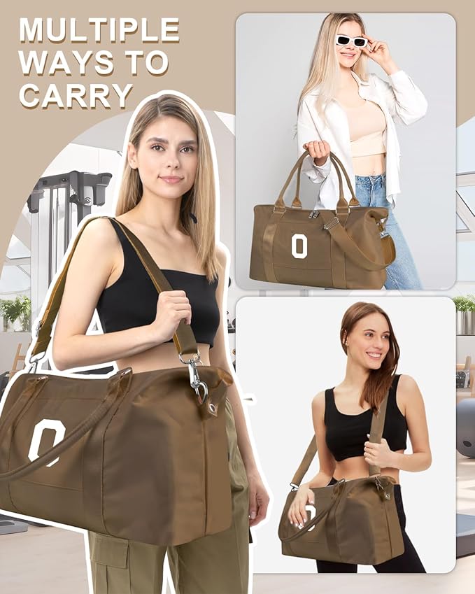 Birthday Graduation Gifts for Daughter,Initial Travel Duffel Bag Sports Gym Bag for Girls Teen Kids Birthday Gifts,Personalized Weekender Bag Carry On Tote Bags Cute Overnight Bag for Women(Brown, O)