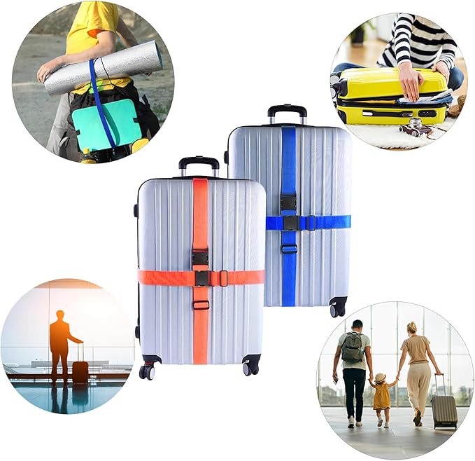 2Pcs Luggage Straps for Suitcase Travel Accessories TSA Approved, 80In Long Belts to Keep Your Suitcase Secure, Adjustable Bag Straps with Quick-Release Buckle for Travel Bag Closure, Green