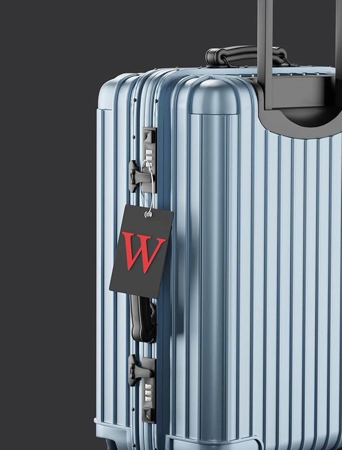 Gostwo 2 Pack Luggage Tags for Suitcases, 26 Initial Letter Travel Luggage Baggage Identification Labels ID Tag Fully Bendable Tags with Stainless Steel Loop (Black) (Letter E)