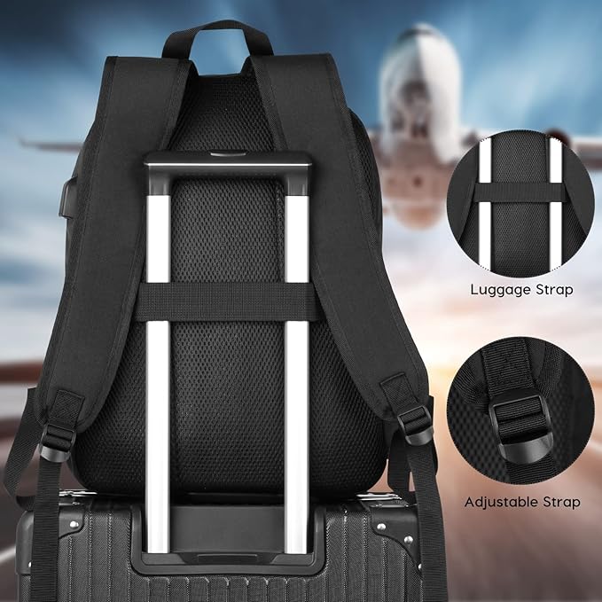 Black Backpack for Women Men,Casual School Backpack Teen Boys and Girls 15.6 Inch Laptop Bookbag with USB Charger for College High School Travel Business