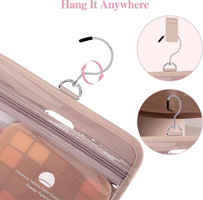Toiletry Bag for Women, Travel Toiletry Bag with Hanging Hook Makeup Organizer, Waterproof Large Capacity Travel Bag for Accessories, Shampoo, Full Sized Container, Toiletries,Pink