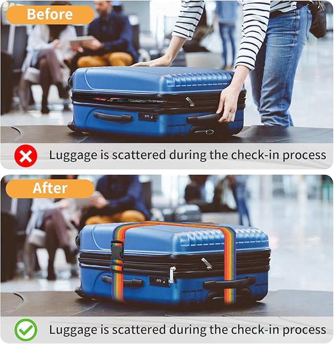 BILIONE 4 Pack Luggage Straps 79" Long Belts Keep Suitcase Secure While Traveling, TSA Approved Add a Bag Premium Accessory for Travel Bag Closure (2PCS Yellow + 2PCS Black)