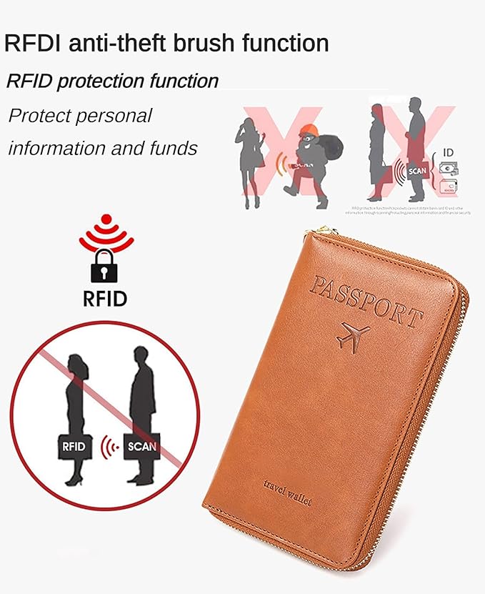 Rowgins Rfid Blocking Passport Holder Wallet, Rowgins Rfid Passport Holder with Zipper, PU Leather PassportHolder for Travel (BROWN)