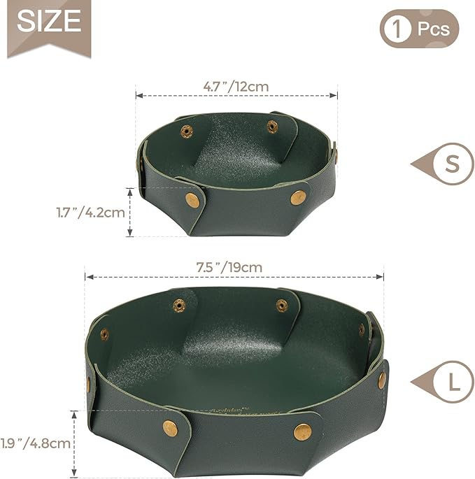Leather Valet Trays,Premium Catchall Trays,Jewelry Trays, Folding Travel Organizer,Decorative Desk Organizer for RPG Game Players, Office/Home Organization Baskets(2PCS) (Green)