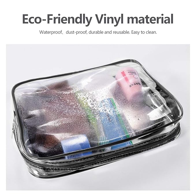 5Pcs Crystal Clear PVC Travel Toiletry Bag Kit for Women Men, Waterproof Vinyl Packing Organizer Storage Bags with Zipper Handle Straps, Cosmetic Pouch Carry on Airport Airline Compliant Bag Handbag