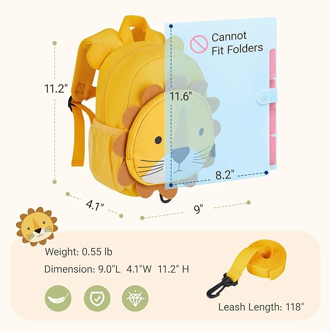 mommore Toddler Backpack for Girls Boys 2-4, 3D Cartoon Mini Kids Travel Bag, Small Baby Backpack with Toddler Leash, Chest Buckle, Water-Resistant Pre-K Schoolbag, Bee