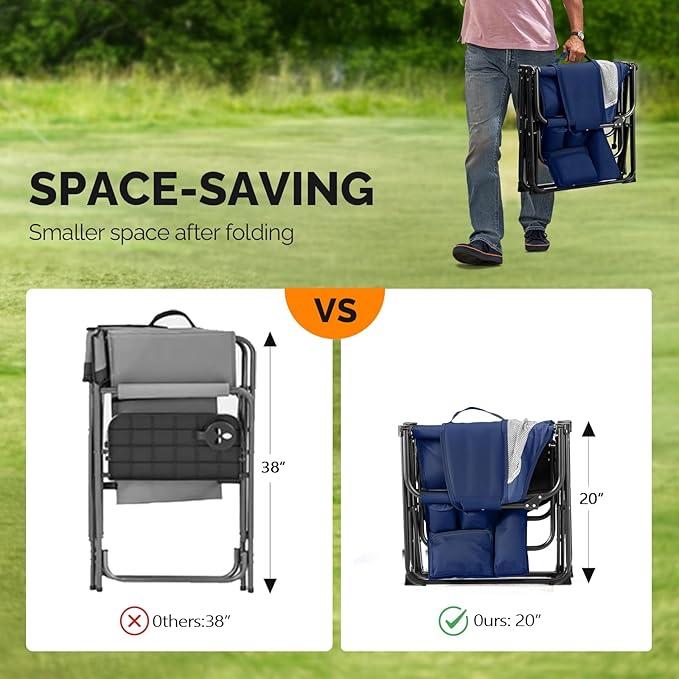 VINGLI Camping Chairs, Directors Chair, Camping Chair with Side Table & Carry Bag，Heavy Duty Camping Chairs for Adults, Portable Folding Camping Chair, Pocket for Beach, Fishing,Trip,Picnic,Lawn-Blue