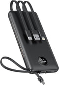 VEEKTOMX Portable Charger with Built-in Cables 10000mAh Power Bank for iPhone Slim Fast Charge USB C Battery Pack Travel Essentials Powerbank Compatible with iPhone, Samsung, Android, etc