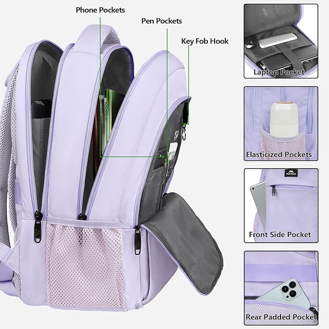 MATEIN Laptop Backpack for Girls, 15.6 Inch College School Backpack for Women with USB Charging Port, Water Resistant Durble Slim Students Bookbag Casual Daypack Travel Computer Nurse Work Bag Gift