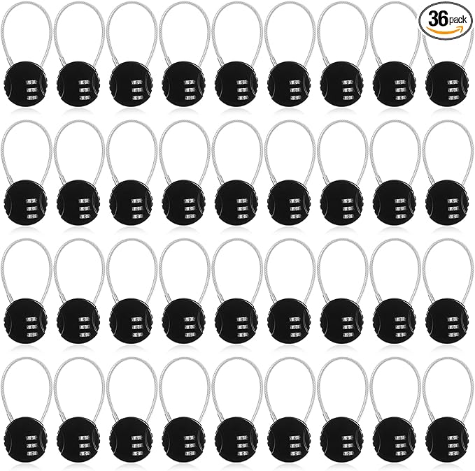 Therwen 36 Pcs Combination Lock 3 Digit Gym Waterproof Padlock Resettable Bag Luggage Gate Combination Lock Outdoor for School Fence Travel Toolbox Storage, Black