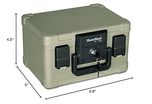 FireKing SureSeal Fire Safe with Key Lock, 1 Half Hour Fire Rated, UL Rated & 100 Hour Water Resistant Home Safe, Portable Home Safes, Taupe