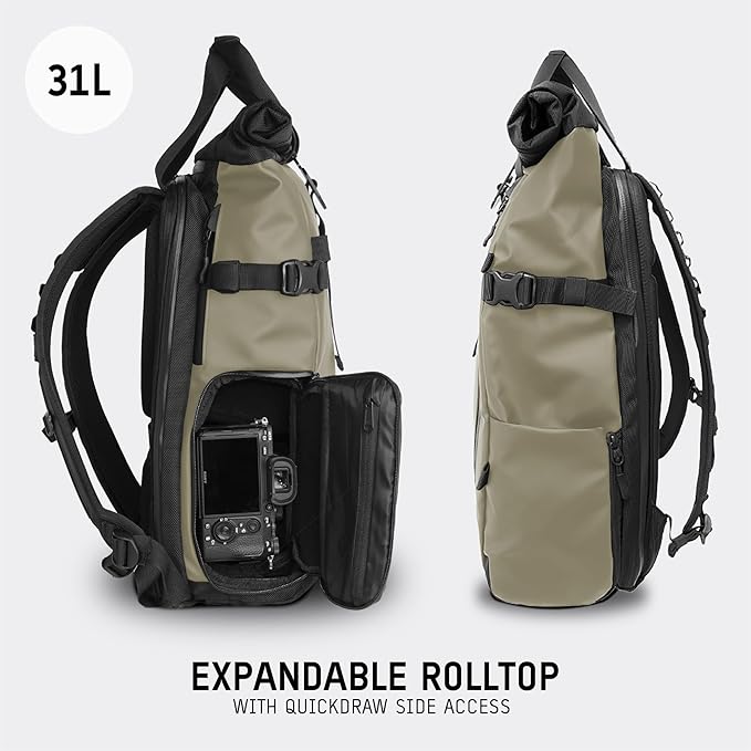 WANDRD PRVKE 31L, V3 Backpack: Weather-Resistant Travel & Camera Backpack with Laptop Sleeve, Quick Side Access, Clamshell Opening – Ideal Photography & Travel Bag (Yuma Tan)