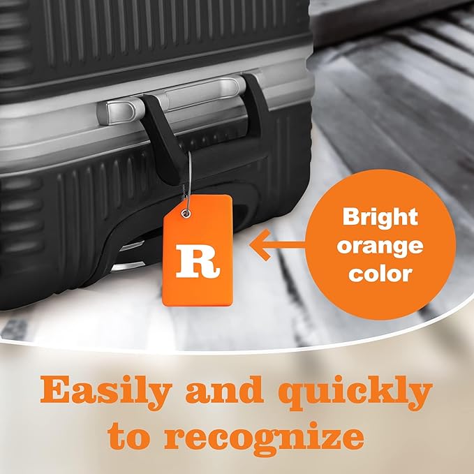 8 Pcs Luggage Tags for Suitcases, 26 Initial Letter Travel Luggage Baggage Identification Labels ID Tags Fully Bendable Tags with Stainless Steel Loop (Letter B, Colorful)