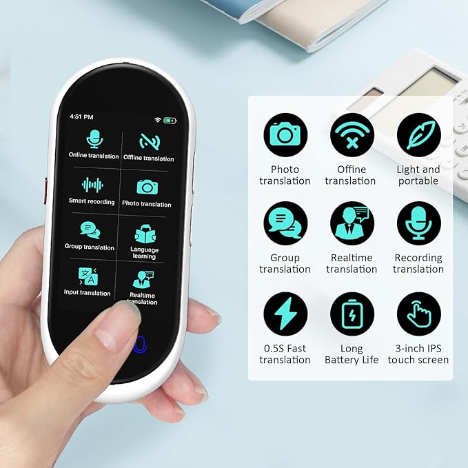 Language Translator Device, Portable Translator No WiFi Needed, Offline Voice Photo Translation, 137 Languages Supported, High Accuracy Translator Device for Travel Business Learning (White)