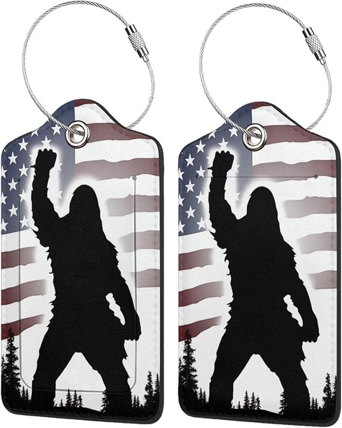 American Flag Leather Luggage Tag with Stainless Steel Ring, Fun Name Id Card Cover Travel Bag Tag Set, Suitable for Travel Bag Luggage Women Men 2 PCS
