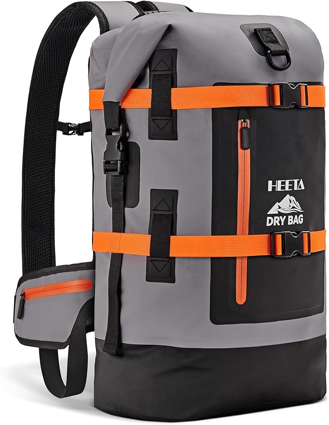 HEETA Dry Bags Waterproof Backpack 40L for Men & Women, Roll Top Heavy Duty Cushioned Hiking Backpack for Kayaking Boating Paddle Boarding Fishing Travel Camping Beach Vacation Cruise Ship Essentials