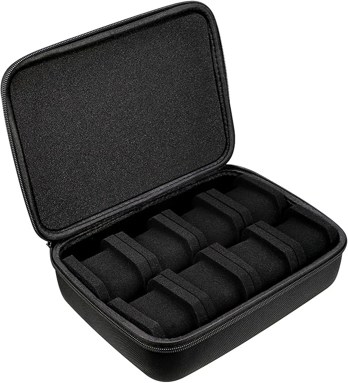 Juntan 8 Slots Hard Watch Travel Case, Portable Nylon Zipper Storage Organizer Box for Men Women with Soft Compressible Foam Pillow Black