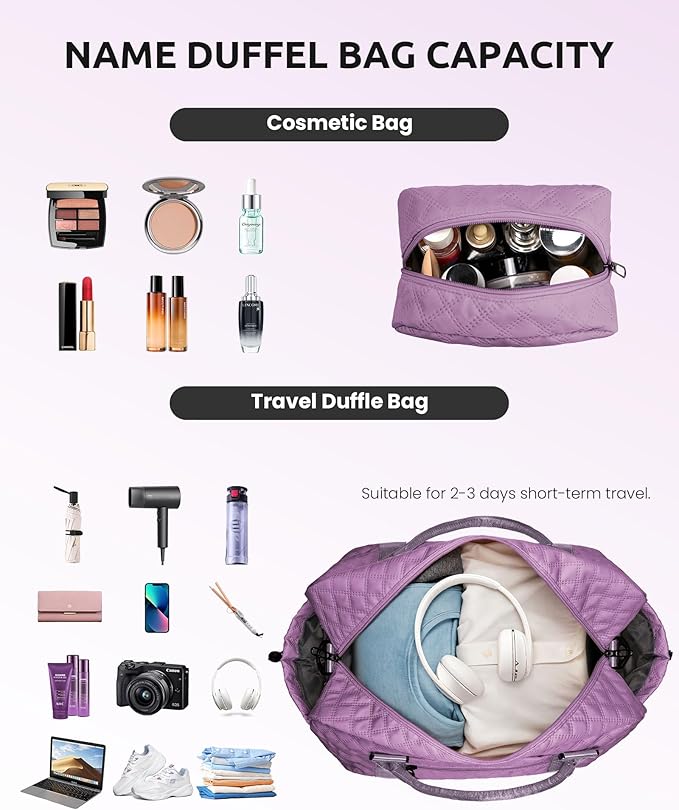 Personalized Gifts-Teen Duffle Bag with Shoe Compartment, Personalized Weekender Bag, Monogram Overnight Bag, Letter Travel Bag with Makeup Bag，Birthday Gift For Grandma (Letter O)