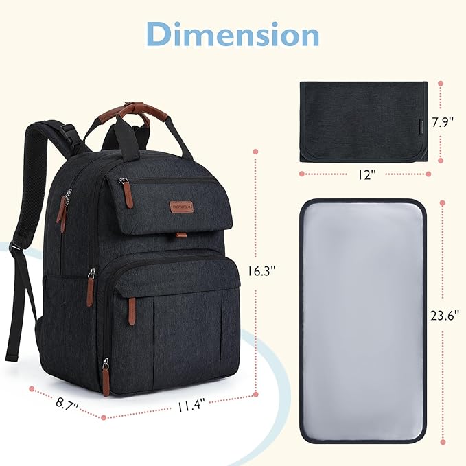 mommore Diaper Bag Backpack, Large Diaper Bag Expandable for 2 Kids/Twins, Durable Baby Bag with Changing Pad, Water Resistant Travel Diaper Backpack for Mom Dad