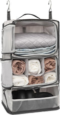 TABITORA Travel Portable Hanging Shelves Closet Organizer Packing Luggage Storage with Multifunctional and Foldable Invisible Compartment,Lightweight, for Suitcase, RV,Closet…lightgrey,XL