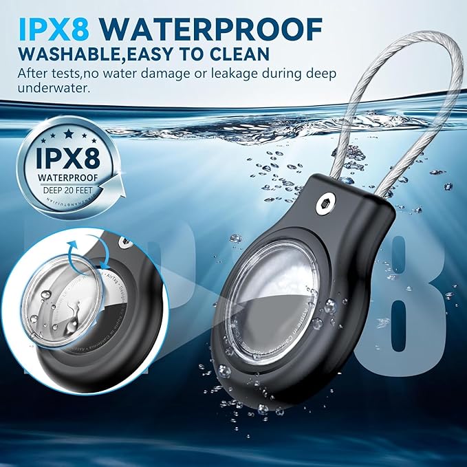 Waterproof Airtag Holder,4 Pack Airtag Case with Secure Lock,Airtags Keychain for Apple Air tags,Anti-Lost Protective Case Air tag Accessories for GPS Tracker Luggage,Bag,Key,Pet-Black/White/Pink/Blue