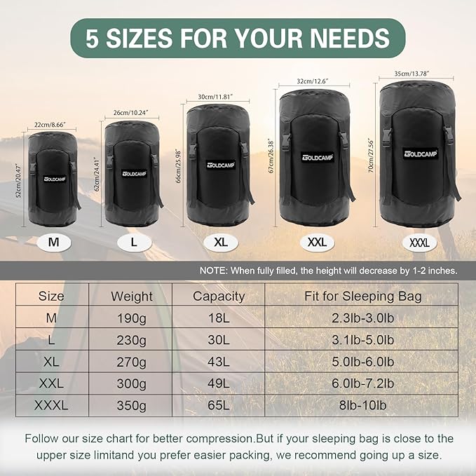 Outdoor Storage Stuff Sacks, Camping Gear Organizer (BLACK, M)