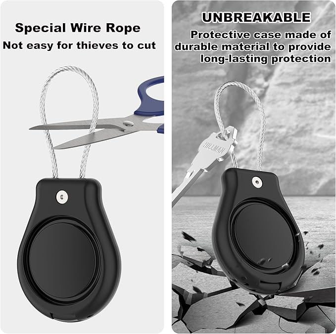 DDJ IPX8 Waterproof for Air Tag Lock Case with Wire Cable, Airtag Keychain Holder [2 Pack], Ultra Durable Anti-Lost Protective Case for Apple Airtags with Keyring for Luggage, Key, Backpack, Pet