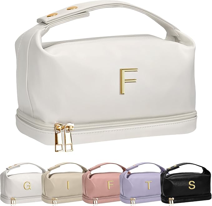 Bridal Party Gifts-Personalized Makeup Bags with Handle, Layer Cosmetic Bag, Travel Toiletry Bag with Makeup Brush Organizer, Graduation Gifts for Girls, Teen Girl gifts Trendy Stuff