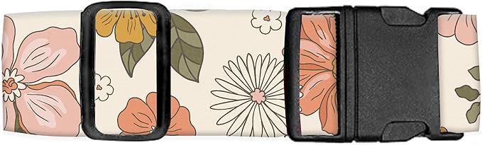 Luggage Straps for Suitcases Travel Belt Accessories, Cute Suitcase Strap, Adjustable Luggage Belt Strap, Heavy Duty with Quick-Release Buckle Luggage Strap Retro Boho Flowers