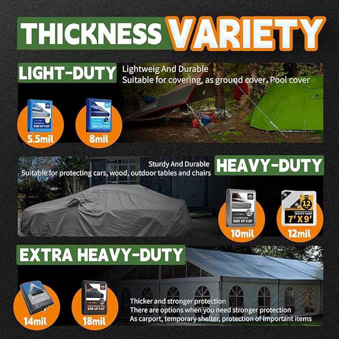 Tarps Heavy Duty Waterproof 6x8 Feet (2 Pack), 10Mil Multipurpose Tarp Cover with Metal Grommets and Reinforced Edges, Silver/Brown Tarp by RAINDEWAY