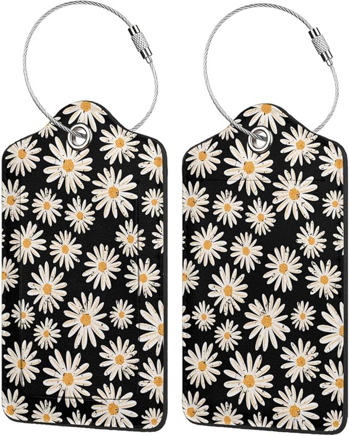 Set of 2 Luggage Tag for Suitcases Tie dye PU Leather Luggage Tag with Full Back Privacy Name ID Card Fun Laggage Tags