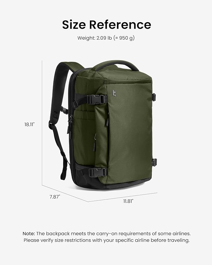 tomtoc Travel Backpack 28L, TSA Friendly Flight Approved Carry-on Luggage Hand Water-resistant Lightweight Business Rucksack, Durable Bag Fits 16 Inch Laptop