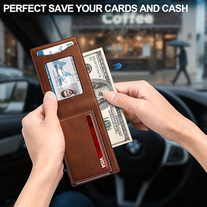 Wallet for Men Wallet with Slim Pop Up Card Holder for 12-14 Cards, RFID Blocking Bifold Minimalist Smart Wallet, Credit Card Holder with ID Window & Cash Slot, Compact Metal Card Case, Gifts for Men