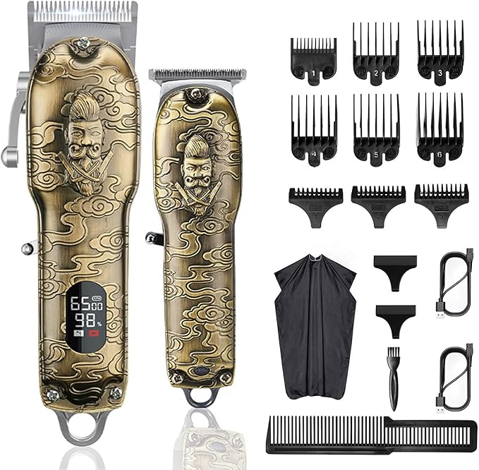 RESUXI Mens Hair Clippers and Trimmers Set,Professional Cordless Barber Clippers Beard Trimmer Hair Cutting Kit, Barber Accessories for Men Grooming Haircut Kit USB Rechargeable Adjustable
