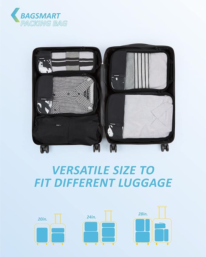 BAGSMART 6 Set Compression Packing Cubes - Lightweight Travel Essentials, Durable Luggage Organizer
