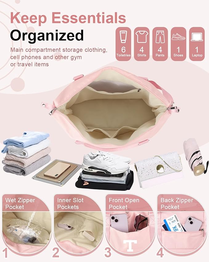 Initial Travel Duffel Bag Sports Gym Bag for Girls Teen Birthday Gifts,Pink Personalized Weekender Bag Carry On Tote Bags for Women Men,Waterproof Overnight Luggage Bag with Trolley Sleeve(Letter T)