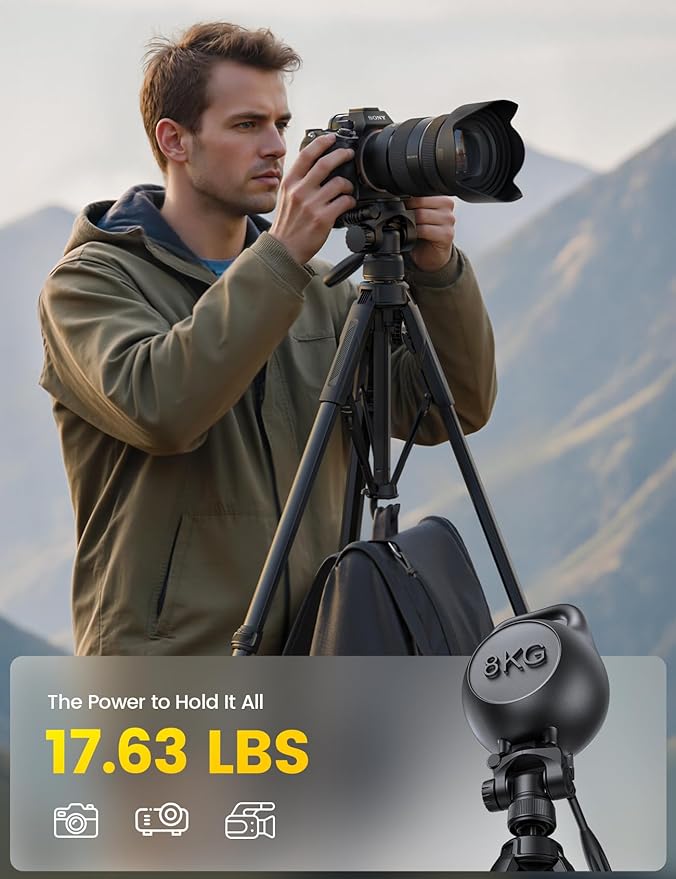 Lamicall Camera Tripod - 17.6LBS Max Load Tripod for Camera with Rapid Leg Deployment Phone Tripods for Video Recording Photo Vlog, 67" Camera Stand with Phone Holder & Carry Bag for DSLR iPhone GoPro