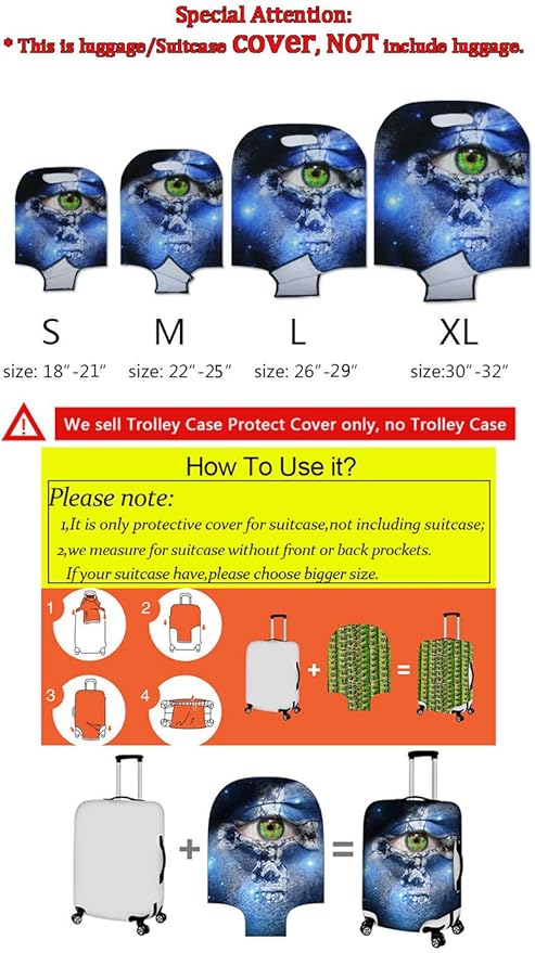 Dragon Luggage Cover Universal Fit 18-21 Inch Anti-Slip Elastic Spandex Suitcase Cover with Invisible Zippers Washable Baggage Case Scratch Resistant Travel Suitcase Protector